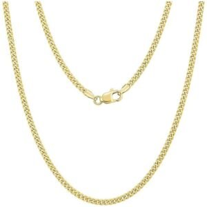 24" hollow 9ct gold chain curb chain necklace 1.8mm yellow gold necklace for women & men with jewellery gift box